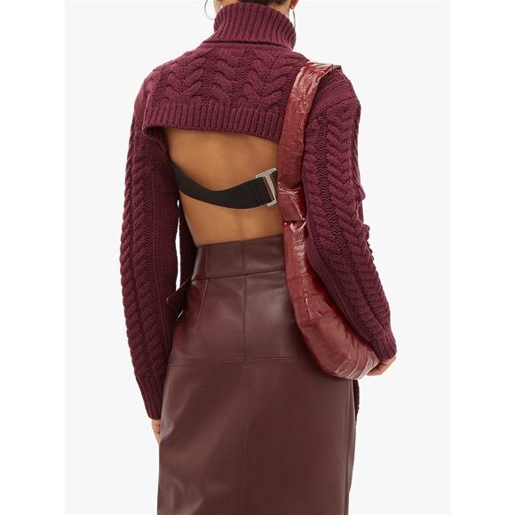 TIBI burgundy Cutout-Back Cable-Knit Wool-Blend Sweater size M/L - Picture 13 of 13